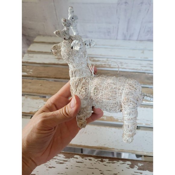 Glitter reindeer ornament shabby chic white deer X - Picture 3 of 6